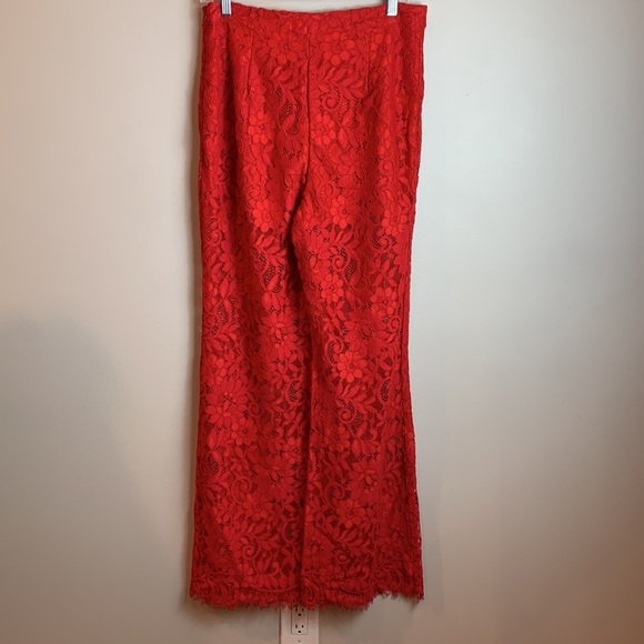 NBD High Rise Red Lace Pants with Frayed Hemline NEW! - Picture 4 of 8